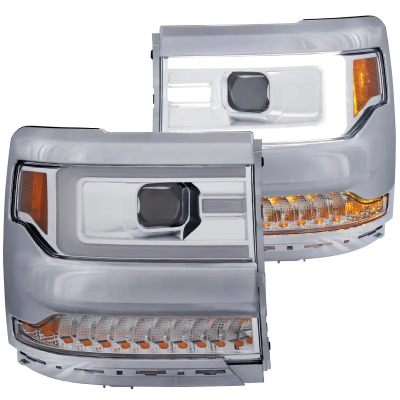 ANZO 111374 ANZO 16-17 Chevy Silverado 1500 Projector Headlights Plank Style Design Chrome w/ Amber