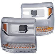 ANZO 111374 ANZO 16-17 Chevy Silverado 1500 Projector Headlights Plank Style Design Chrome w/ Amber