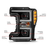 ANZO 17-19 Ford F-250/350/450 SD (w/o Factory LED) LED Proj Headlights w/Light Bar Switchback Blk - Truck & Automotive