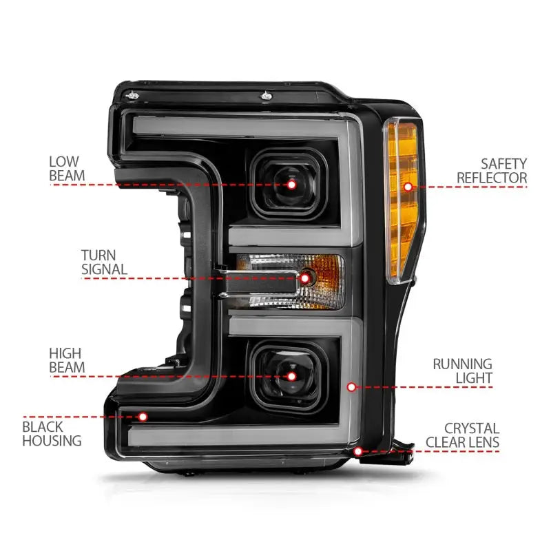 ANZO 17-19 Ford F-250/350/450 SD (w/o Factory LED) LED Proj Headlights w/Light Bar Switchback Blk - Truck & Automotive