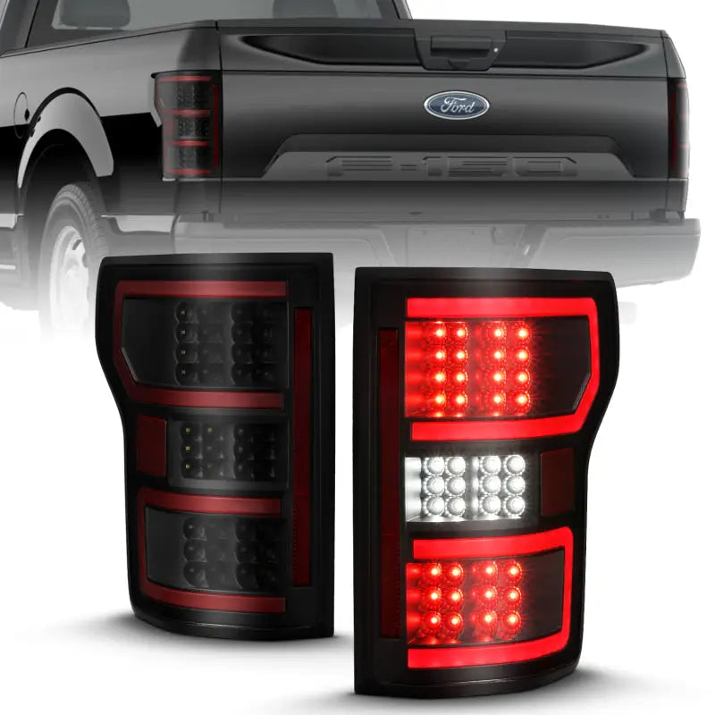 ANZO 311314 ANZO 18-19 Ford F-150 LED Taillight Black Housing Clear Lens Red Light Bar W/Sequential