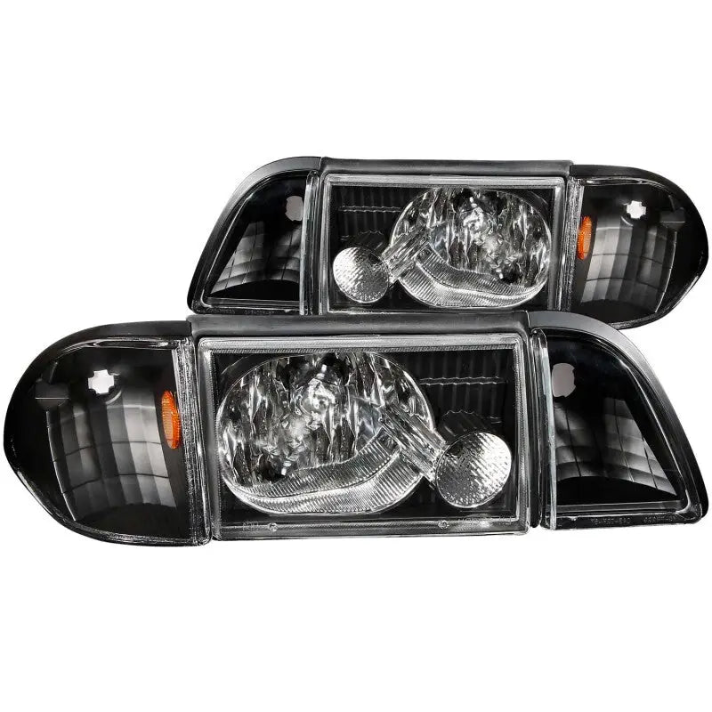 ANZO 121192 ANZO 1987-1993 Ford Mustang Crystal Headlights Black w/ Corner Lights 2pc