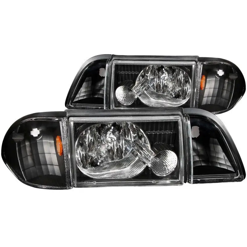 ANZO 121192 ANZO 1987-1993 Ford Mustang Crystal Headlights Black w/ Corner Lights 2pc