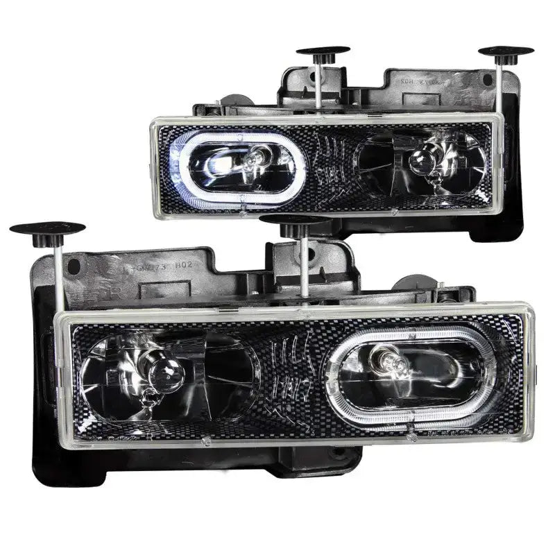 ANZO 1988-1998 Chevrolet C1500 Crystal Headlights Carbon w/ Halo - Truck & Automotive