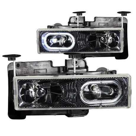 ANZO 1988-1998 Chevrolet C1500 Crystal Headlights Carbon w/ Halo - Truck & Automotive