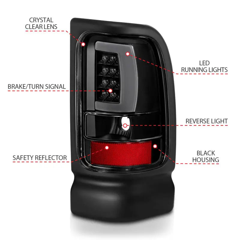 ANZO 311339 ANZO 1994-2001 Dodge Ram 1500 LED Taillights Plank Style Black w/Clear Lens