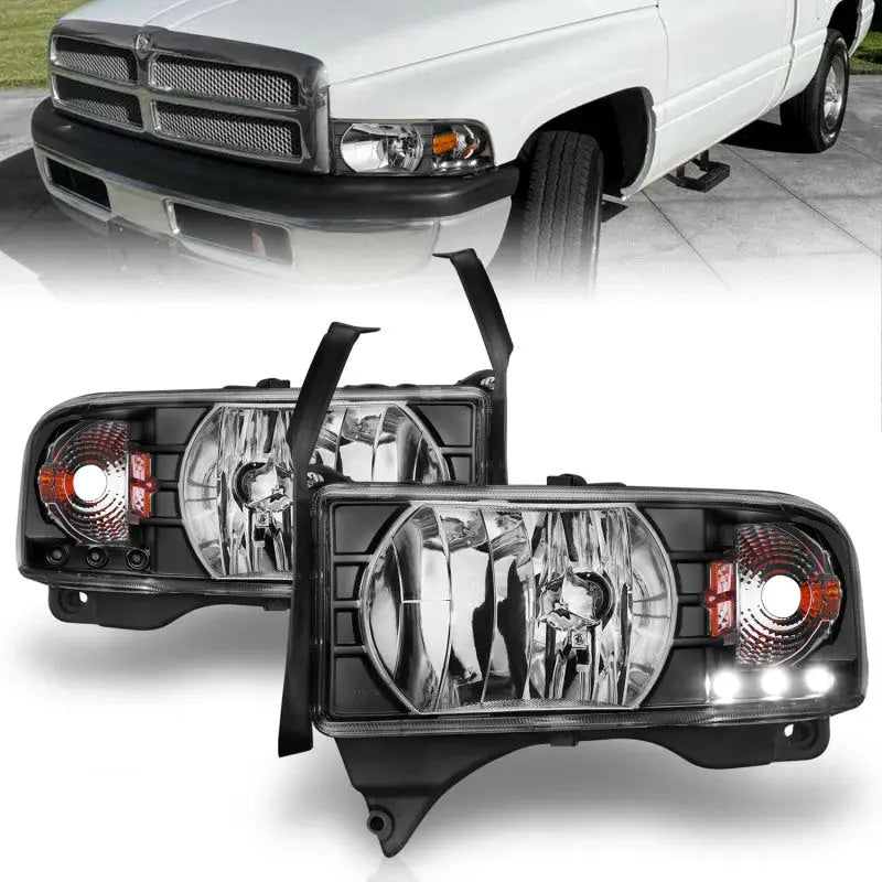 ANZO 111205 ANZO 1994-2001 Dodge Ram Crystal Headlights Black w/ LED