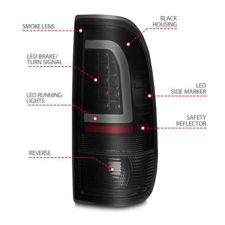 ANZO 1997-2003 Ford F-150 LED Tail Lights w/ Light Bar Black Housing Smoke Lens - Truck & Automotive