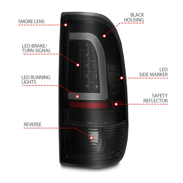 ANZO 1997-2003 Ford F-150 LED Tail Lights w/ Light Bar Black Housing Smoke Lens - Truck & Automotive