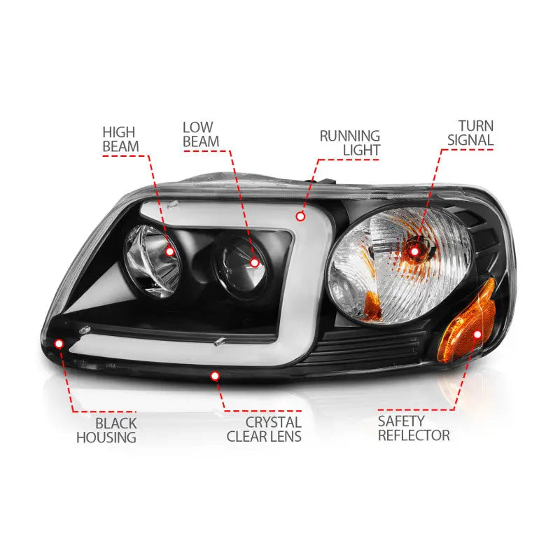 ANZO 111503 ANZO 1997-2003 Ford F-150 Projector Headlights w/ Light Bar Black Housing
