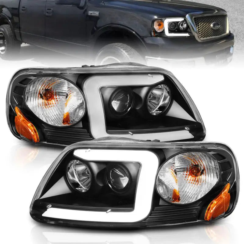 ANZO 111503 ANZO 1997-2003 Ford F-150 Projector Headlights w/ Light Bar Black Housing