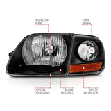 ANZO 1997-2003 Ford F150 Crystal Headlight Black w/ Parking Light - Truck & Automotive
