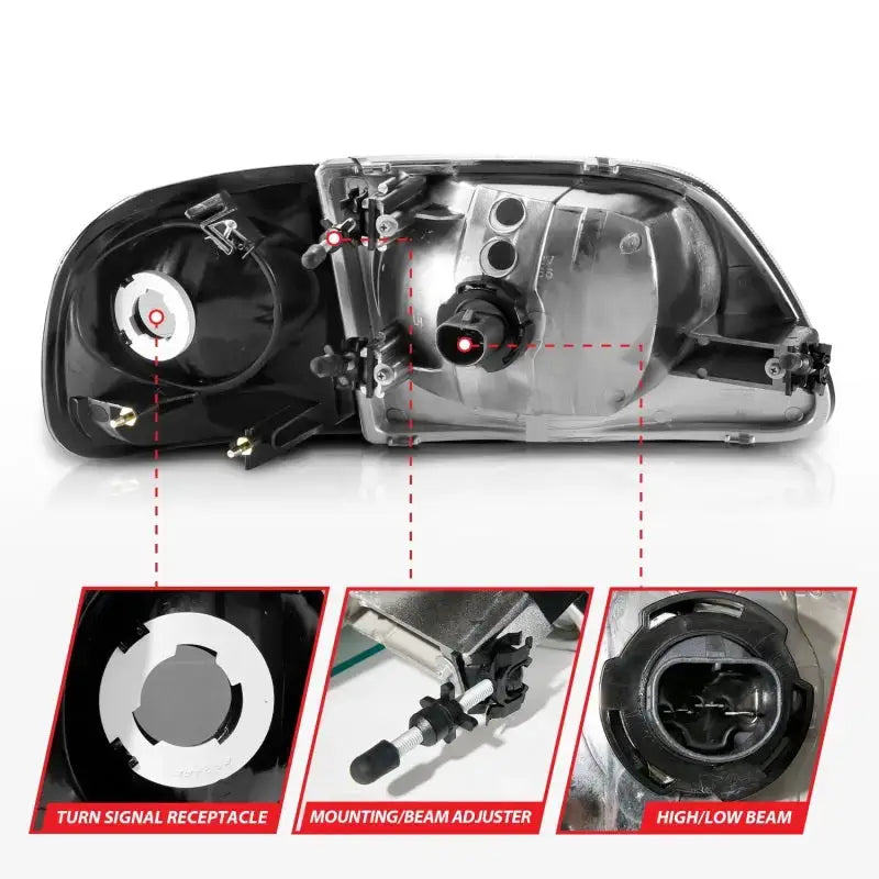 ANZO 1997-2003 Ford F150 Crystal Headlight Black w/ Parking Light - Truck & Automotive