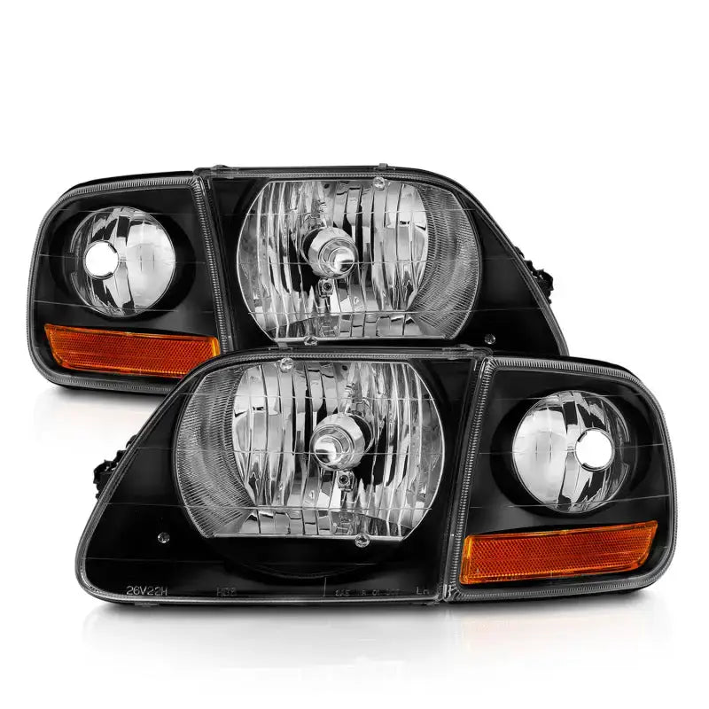 ANZO 1997-2003 Ford F150 Crystal Headlight Black w/ Parking Light - Truck & Automotive