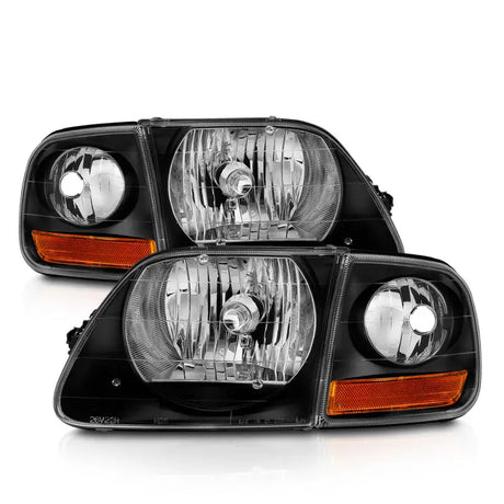 ANZO 1997-2003 Ford F150 Crystal Headlight Black w/ Parking Light - Truck & Automotive