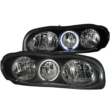 Black Chevrolet Camaro crystal headlights with halo rings for a sleek look