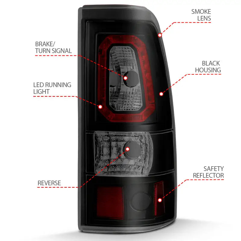 Black automotive LED taillights for Chevy Silverado 1999-2002 plank style smoky lens