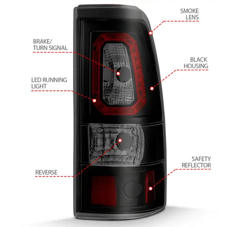 Black automotive LED taillights for Chevy Silverado 1999-2002 plank style smoky lens