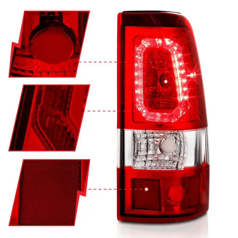 Red and silver LED taillights with red clear lens for Chevy Silverado 1999-2002