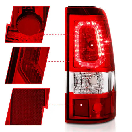 Red and silver LED taillights with red clear lens for Chevy Silverado 1999-2002