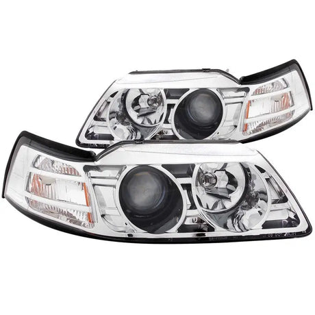 ANZO 1999-2004 Ford Mustang Projector Headlights Chrome - Truck & Automotive