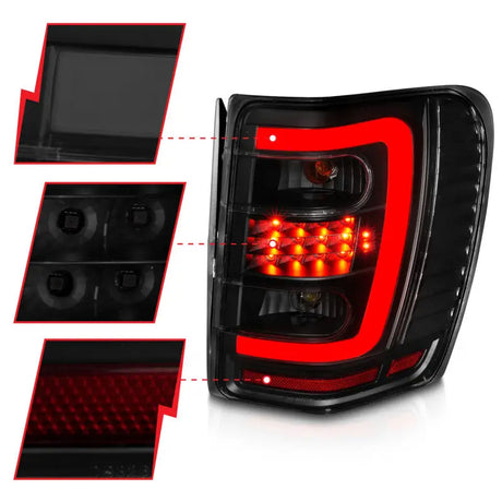 ANZO 1999-2004 Jeep Grand Cherokee LED Tail Lights w/ Light Bar Black Housing Smoke Lens - Truck & Automotive