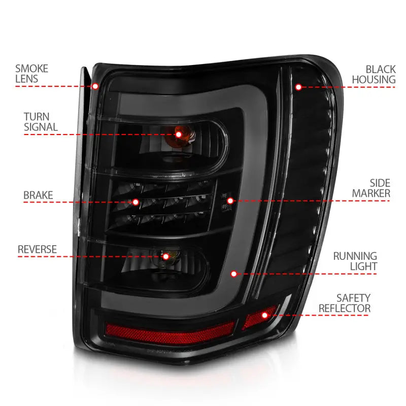 ANZO 1999-2004 Jeep Grand Cherokee LED Tail Lights w/ Light Bar Black Housing Smoke Lens - Truck & Automotive