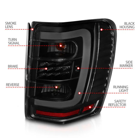 ANZO 1999-2004 Jeep Grand Cherokee LED Tail Lights w/ Light Bar Black Housing Smoke Lens - Truck & Automotive