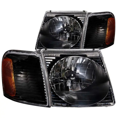 ANZO 2001-2005 Ford Explorer Crystal Headlights Black - Truck & Automotive
