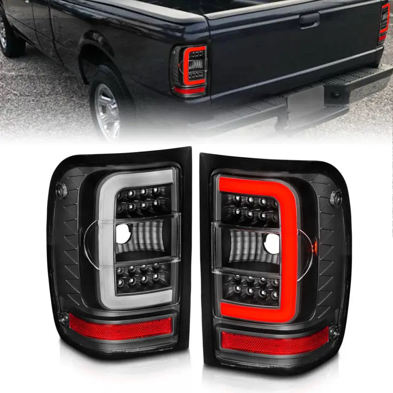 ANZO 311390 ANZO 2001-2011 Ford Ranger LED Tail Lights w/ Light Bar Black Housing Clear Lens