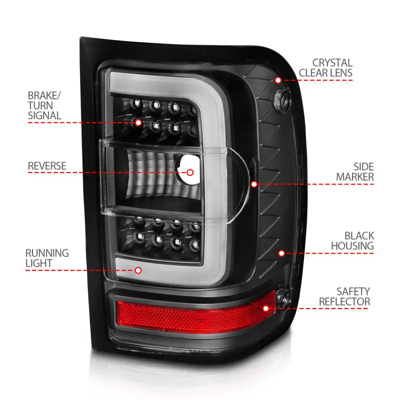 ANZO 311390 ANZO 2001-2011 Ford Ranger LED Tail Lights w/ Light Bar Black Housing Clear Lens