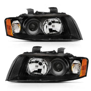 Pair of black Audi A4 projector headlights for the 2002-2005 G2 model