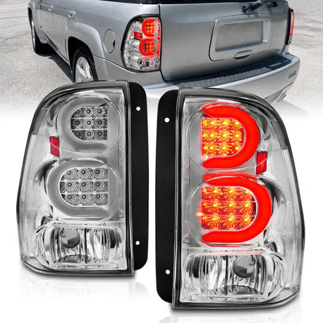 ANZO 2002-2009 Chevrolet Trailblazer LED Tail Lights w/ Light Bar Chrome Housing Clear Lens - Truck & Automotive