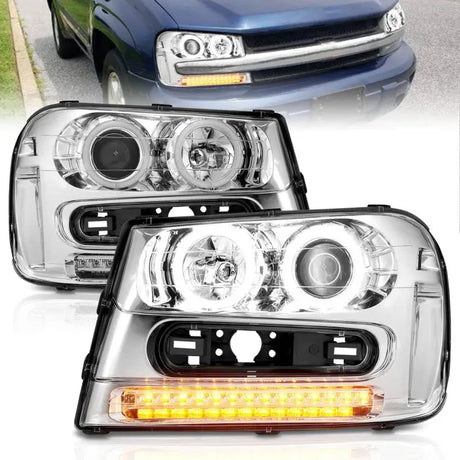 Chrome projector headlights with LED DRLs for Chevrolet Trailblazer headlight set upgrade