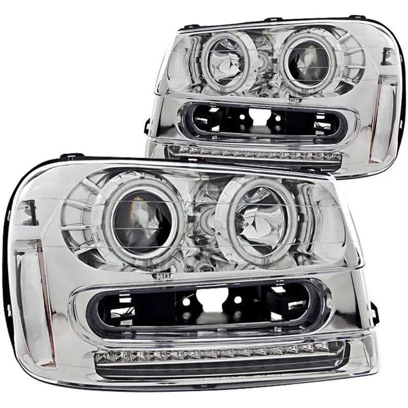 Chevrolet Trailblazer projector headlight set with chrome housing and LED daytime running lights