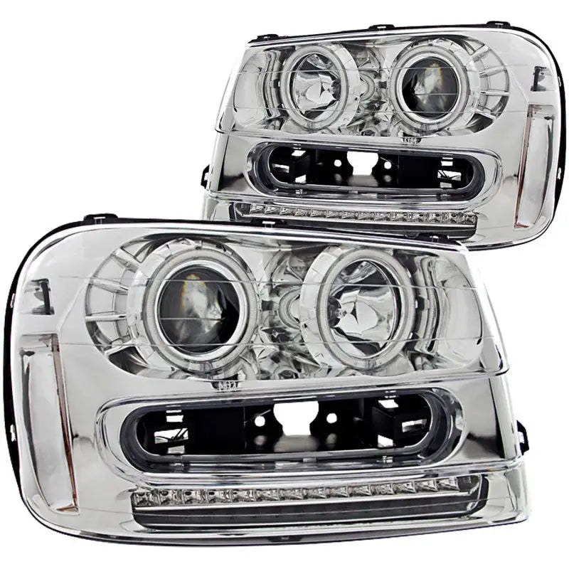 Chrome projector headlight set with LED DRLs for Chevrolet Trailblazer 2002-2009