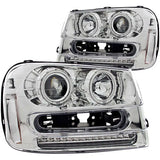 Chrome projector headlight set with LED DRLs for Chevrolet Trailblazer 2002-2009