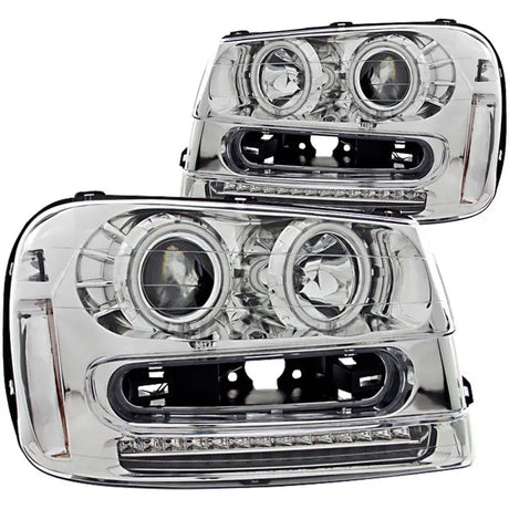 Chrome projector headlight set with LED DRLs for Chevrolet Trailblazer 2002-2009