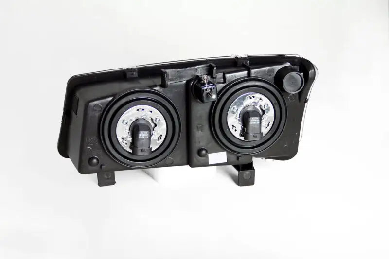 Rear view of black chevrolet silverado crystal headlights with two bulb sockets