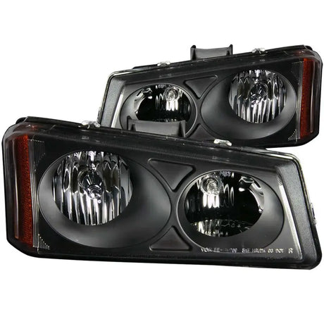 Pair of black aftermarket crystal headlights for Chevrolet Silverado 1500