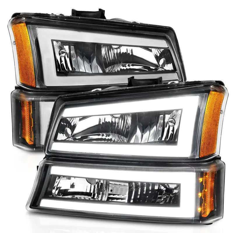 ANZO 2003-2006 Chevrolet Silverado 1500 Crystal Headlights w/ Light Bar Black Housing - Truck & Automotive