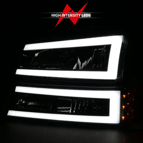 ANZO 2003-2006 Chevrolet Silverado 1500 Crystal Headlights w/ Light Bar Black Housing - Truck & Automotive