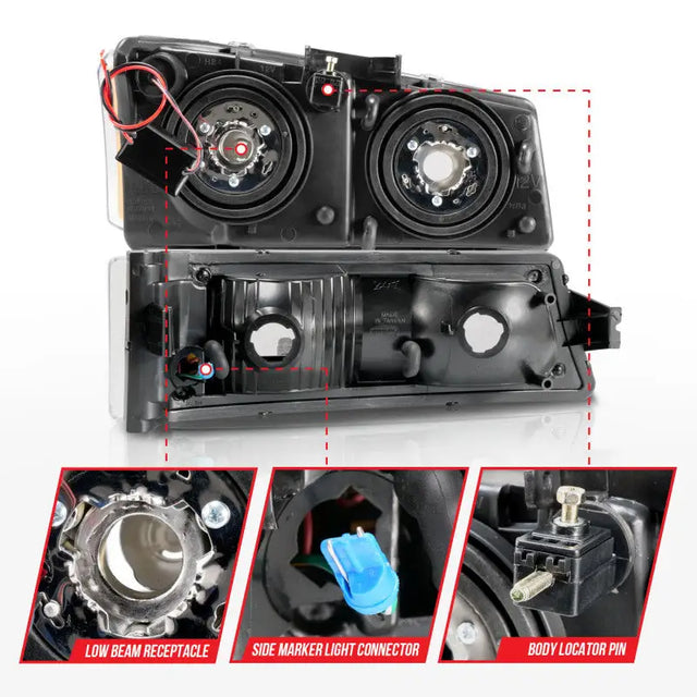 ANZO 2003-2006 Chevrolet Silverado 1500 Crystal Headlights w/ Light Bar Black Housing - Truck & Automotive
