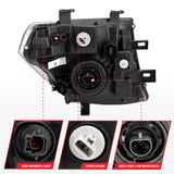 Automotive headlight assembly with labeled bulb types for Nissan Pathfinder crystal headlight