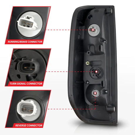 Automotive LED taillights for Nissan Frontier featuring black housing and clear lens