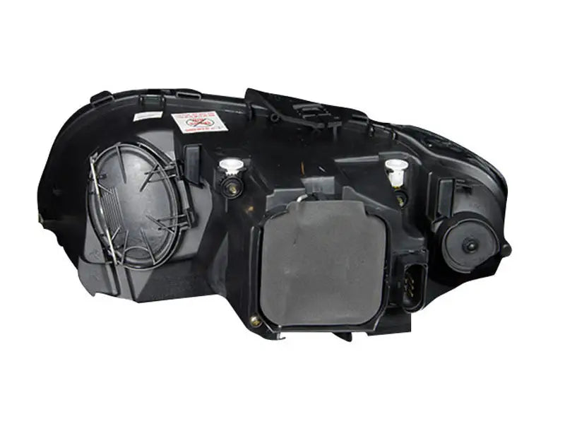 Rear view of black Audi A3 projector headlights with R8 LED style for better look