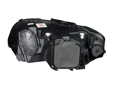 Rear view of black Audi A3 projector headlights with R8 LED style for better look