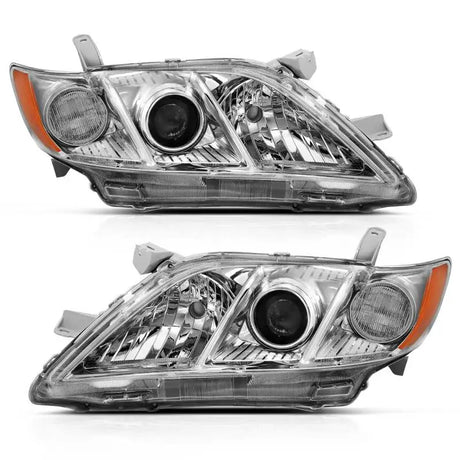 ANZO 2007-2009 Toyota Camry Projector Headlight Chrome Amber (OE Replacement) - Truck & Automotive