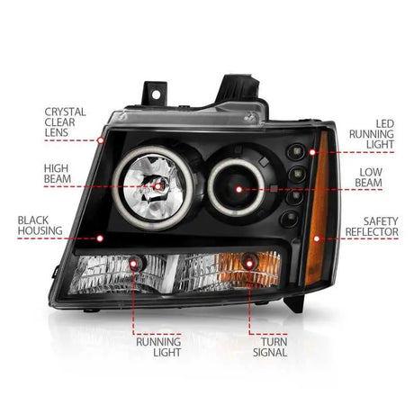 ANZO 2007-2013 Chevrolet Avalanche Projector Headlights w/ Halo Black (CCFL) 