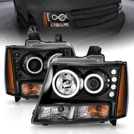 ANZO 2007-2013 Chevrolet Avalanche Projector Headlights w/ Halo Black (CCFL) 